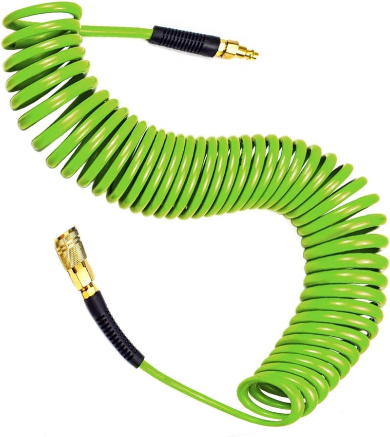 BOTSROOM Air Compressor Hose 1/4 in x 25 ft PU Air Hose Kit with 1/4" Industrial Air Fittings and Bend Restrictors, Working Pressure of 300 PSI, Green - Image 1